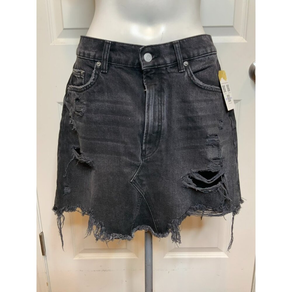 Pilcro Anthropologie Black Distressed Denim Mini Skirt, Size 8